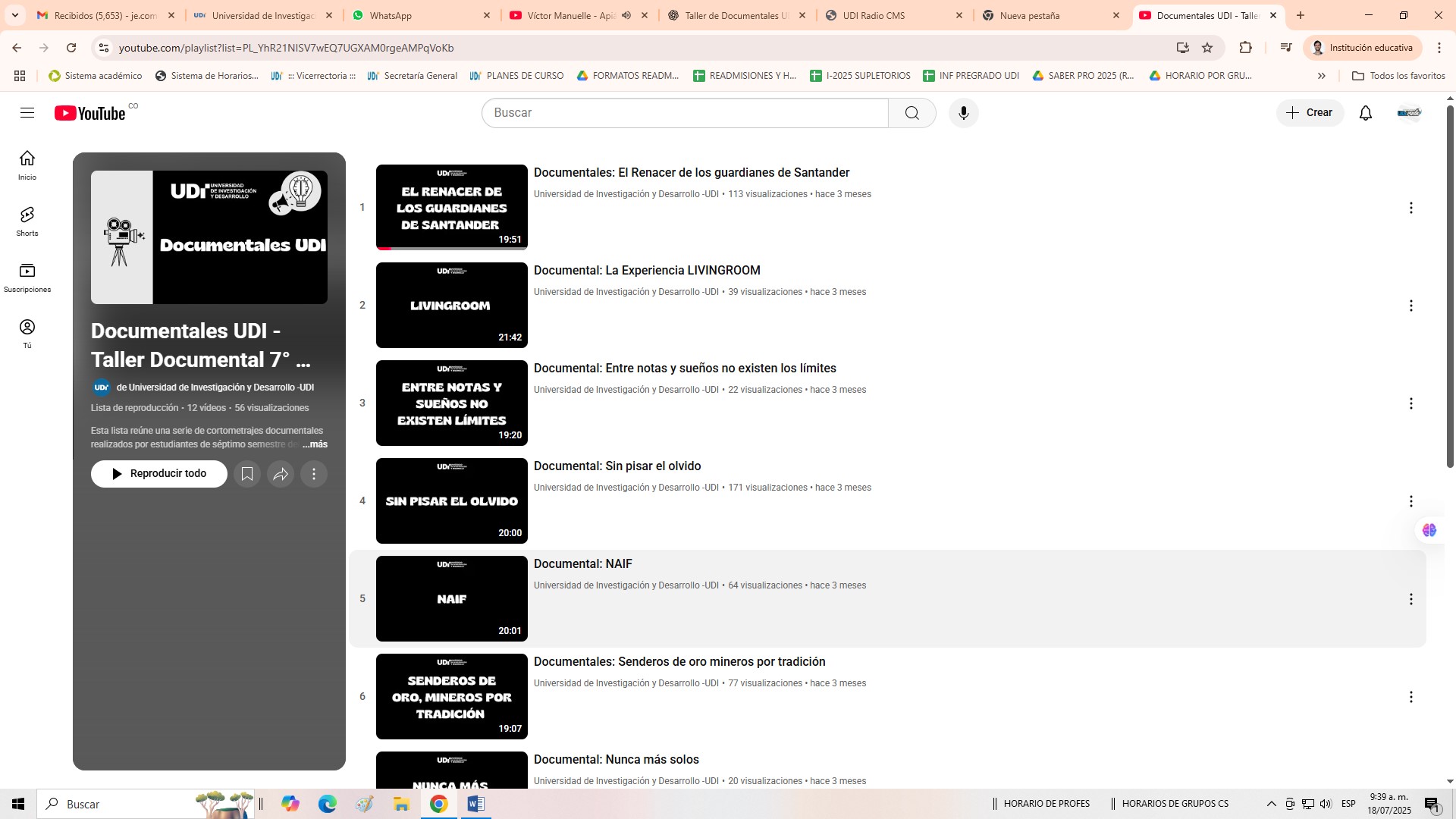 Taller de Documentales: Narrativas que trascienden desde la UDI